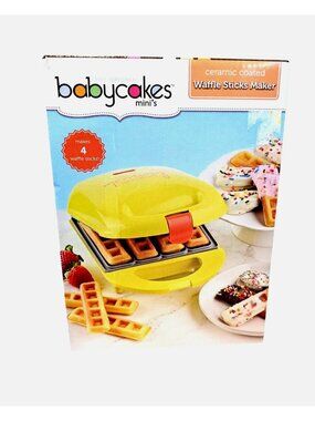 Babycakes Minis Ceramic Coated Waffle Sticks Maker Yellow Model WMM-401 Makes 4
